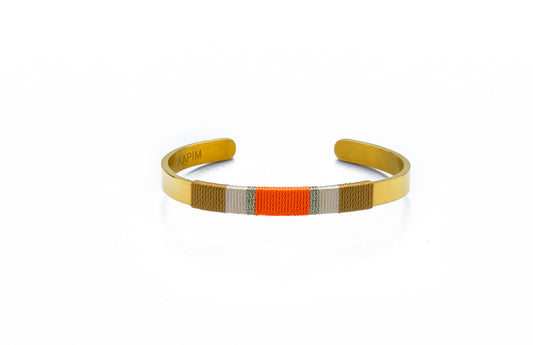 Pulseira Larga - Bege/branco crú/laranja néon