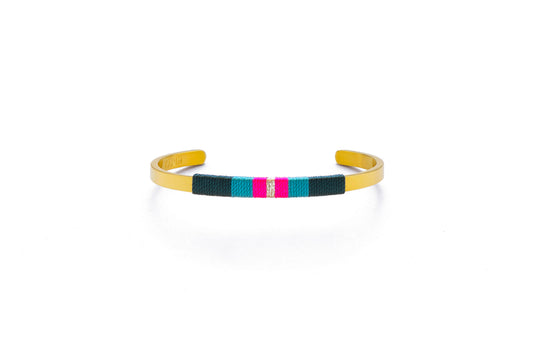 Pulseira Média - Verde garrafa/esmeralda/rosa neon