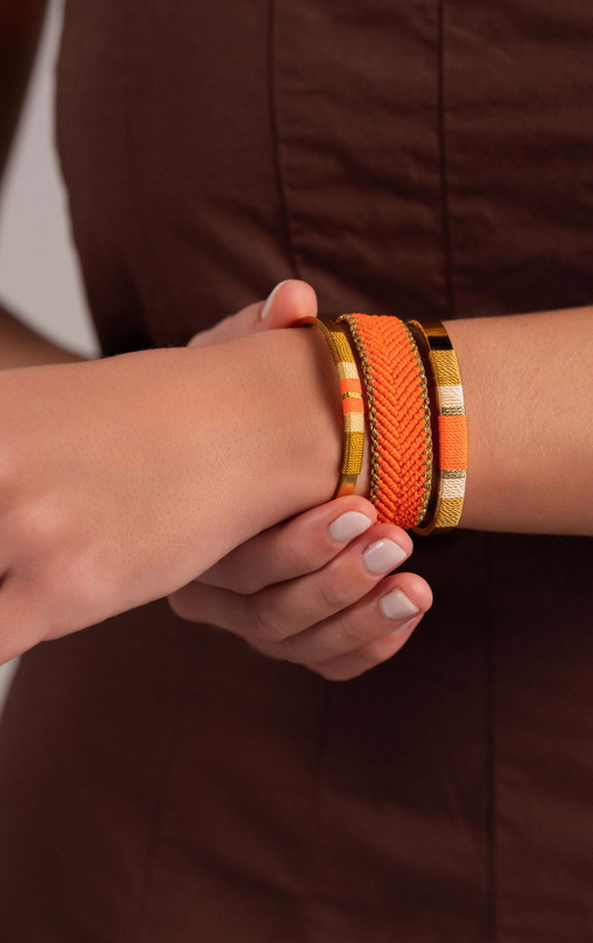 Medium Bracelet - Khaki/ecru/neon orange