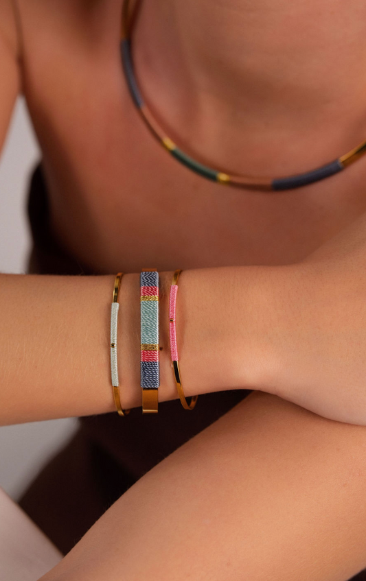 Wide Bracelet - Greyish blue/pink/aqua blue