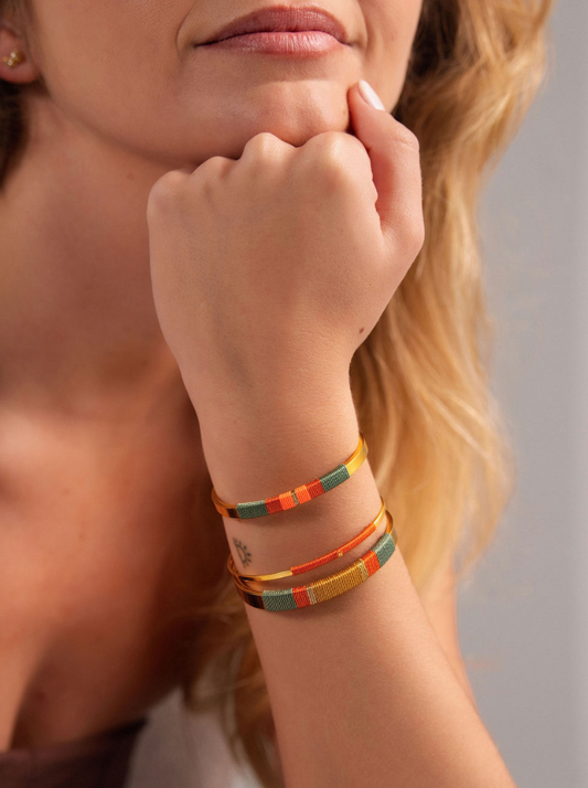 Pulseira Média - Verde bruma/laranja/laranja néon