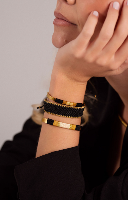 Pulseira Larga - Preto/bege/branco crú