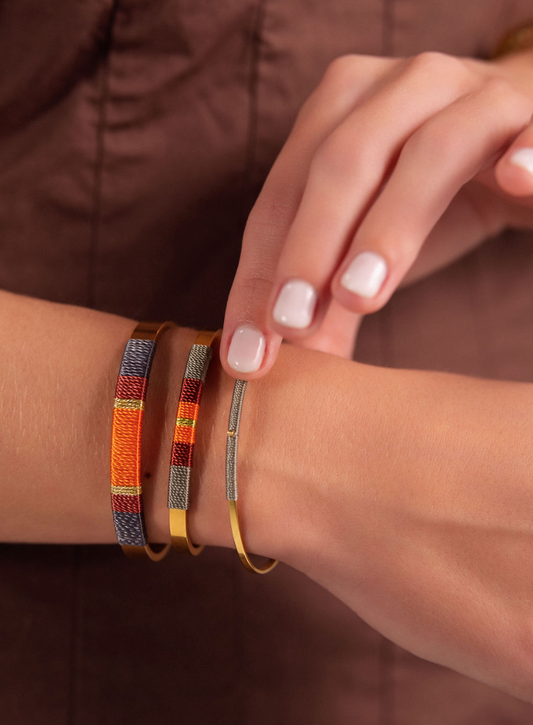Pulseira Média - Cinzento/burgundy/laranja