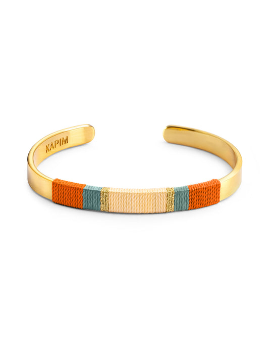 Pulseira Larga - Laranja/verde bruma/branco cru