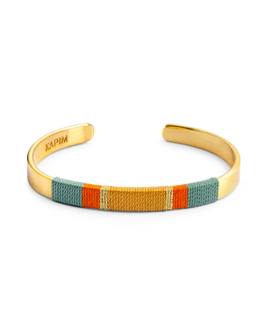 Pulseira Larga - Verde bruma/laranja/bege