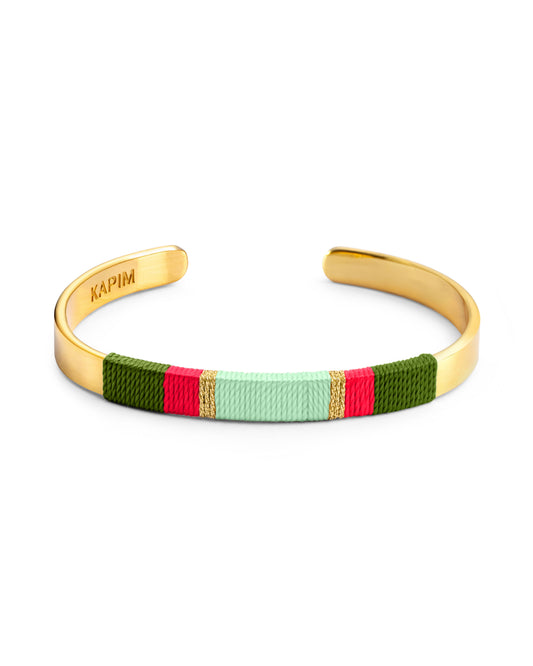 Pulseira Larga - Verde musgo/magenta/verde menta