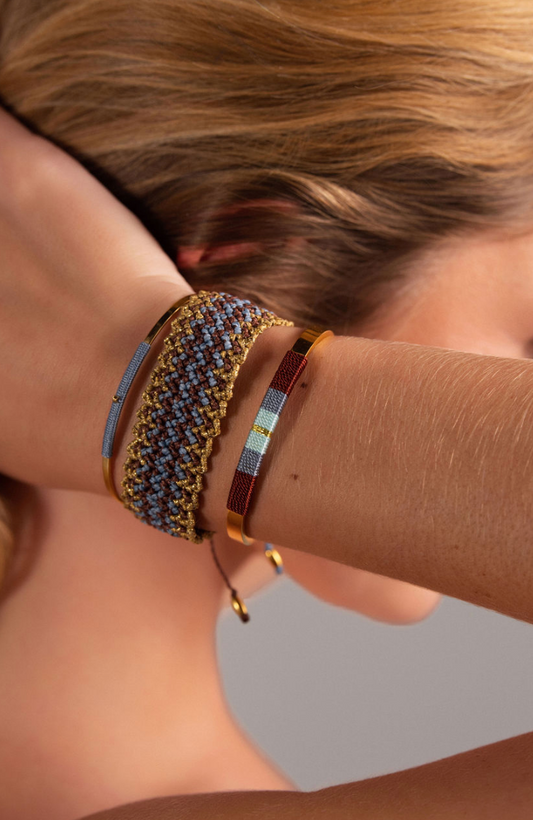 Pulseira Média - Café/azul acinzentado/azul água