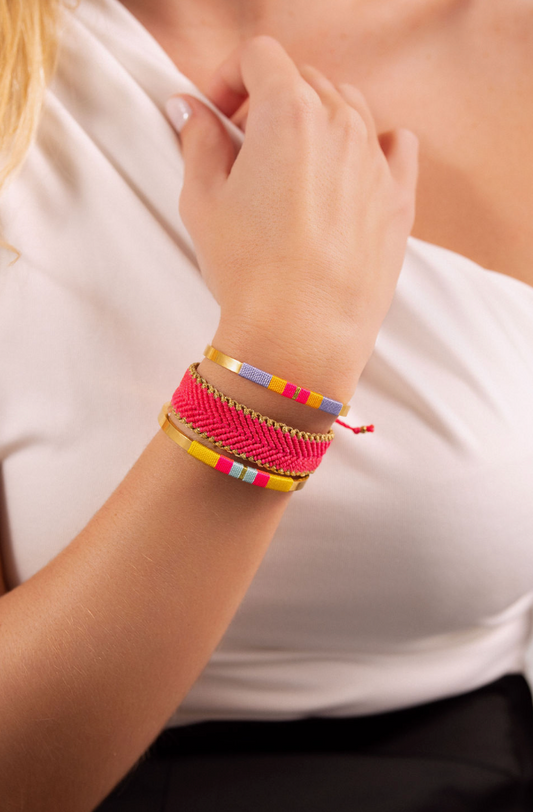 Pulseira Média - Amarelo/rosa neon/azul água
