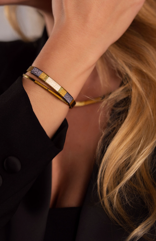 Pulseira Larga - Cinzento escuro/bege/branco cru