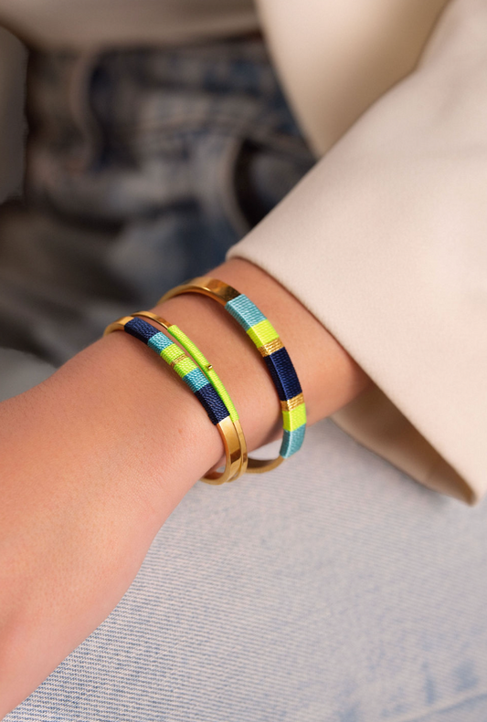 Pulseira Média - Azul escuro/turquesa/verde néon