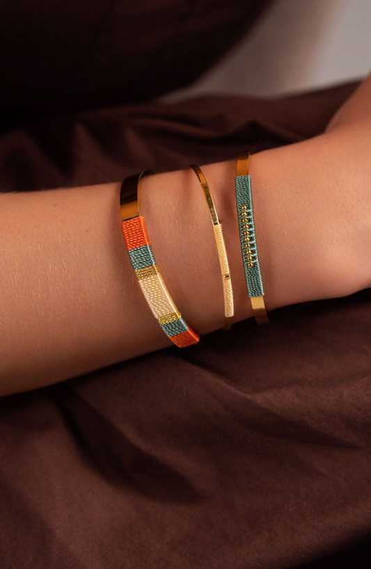 Pulseira Larga - Laranja/verde bruma/branco cru