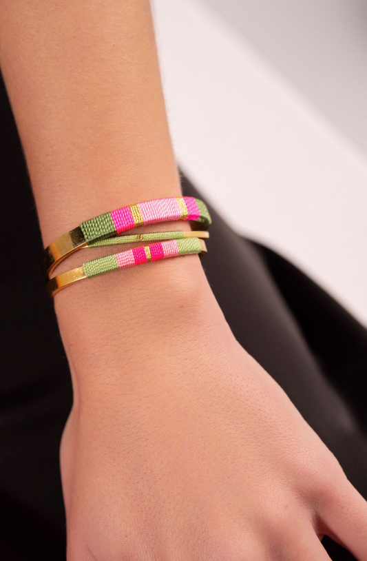 Pulseira Média - Verde claro/rosa/rosa neon