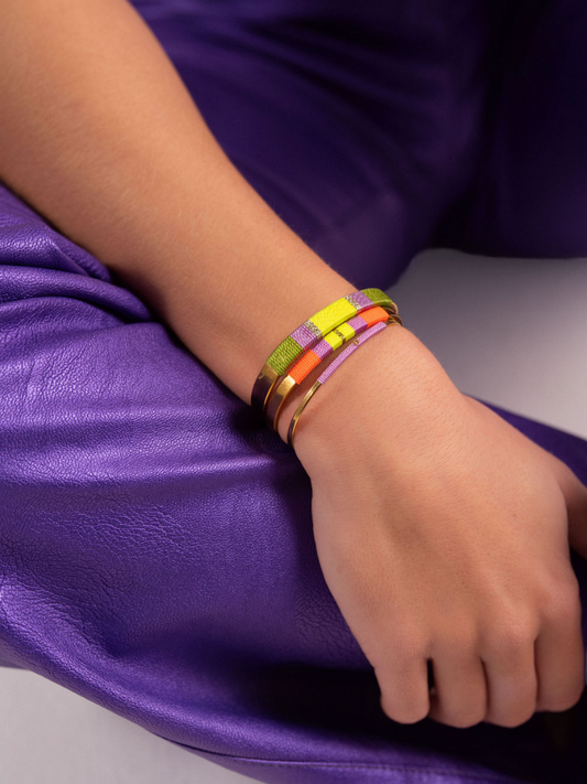 Pulseira Larga - Verde relva/malva/amarelo néon