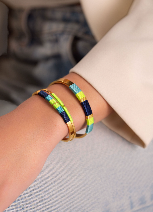 Pulseira Larga - Turquesa/verde neon/azul escuro