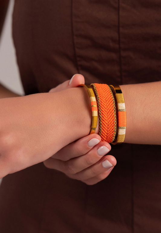 Pulseira Larga - Bege/branco crú/laranja néon
