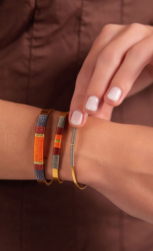 Pulseira Larga - Cinzento escuro/burgundy/laranja