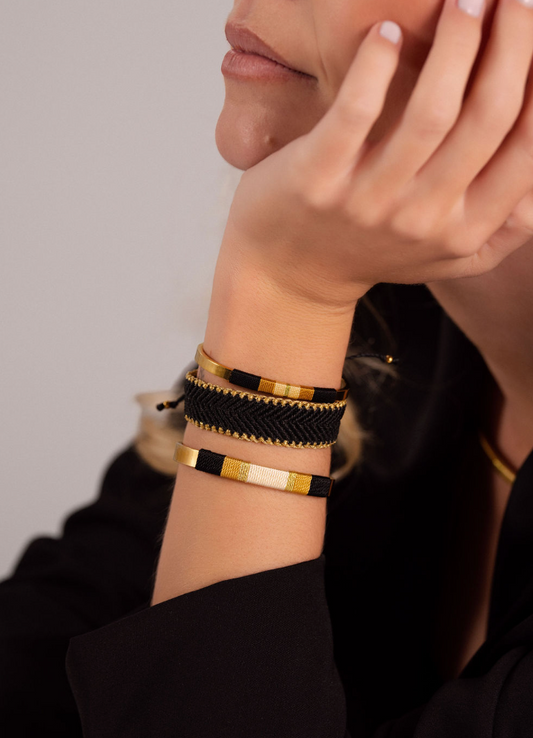 Pulseira Média - Preto/kaki/crú