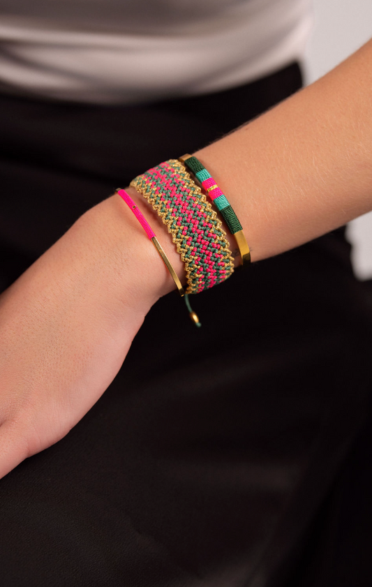 Pulseira "Missoni" rosa néon e verde garrafa