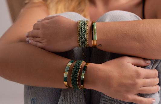 Pulseira "Missoni" azul verde água e verde garrafa