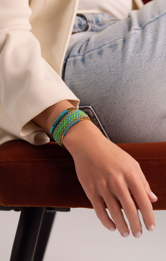 Pulseira "Missoni" azul grécia e verde néon