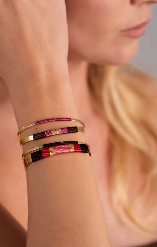 Pulseira Larga - Vinho/rosa escuro/rosa