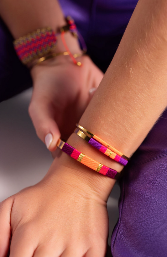 Pulseira Larga - Violeta/magenta/laranja neon