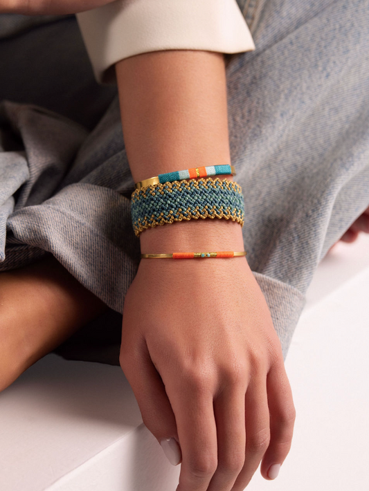 Pulseira Média - Turquesa/azul água/laranja néon