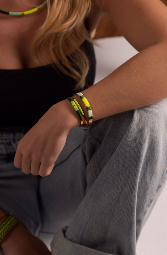 Pulseira Média - Verde musgo/menta/amarelo néon