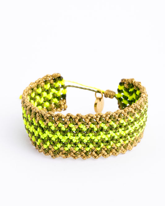 Pulseira "Missoni" Verde musgo e amarelo néon