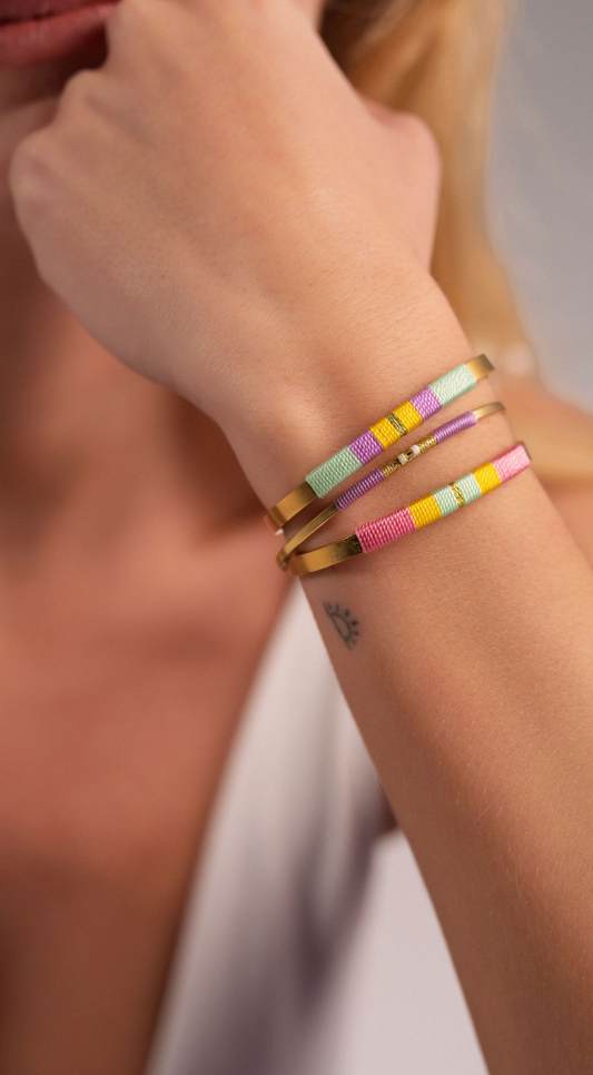 Pulseira Média - Verde menta/malva/amarelo